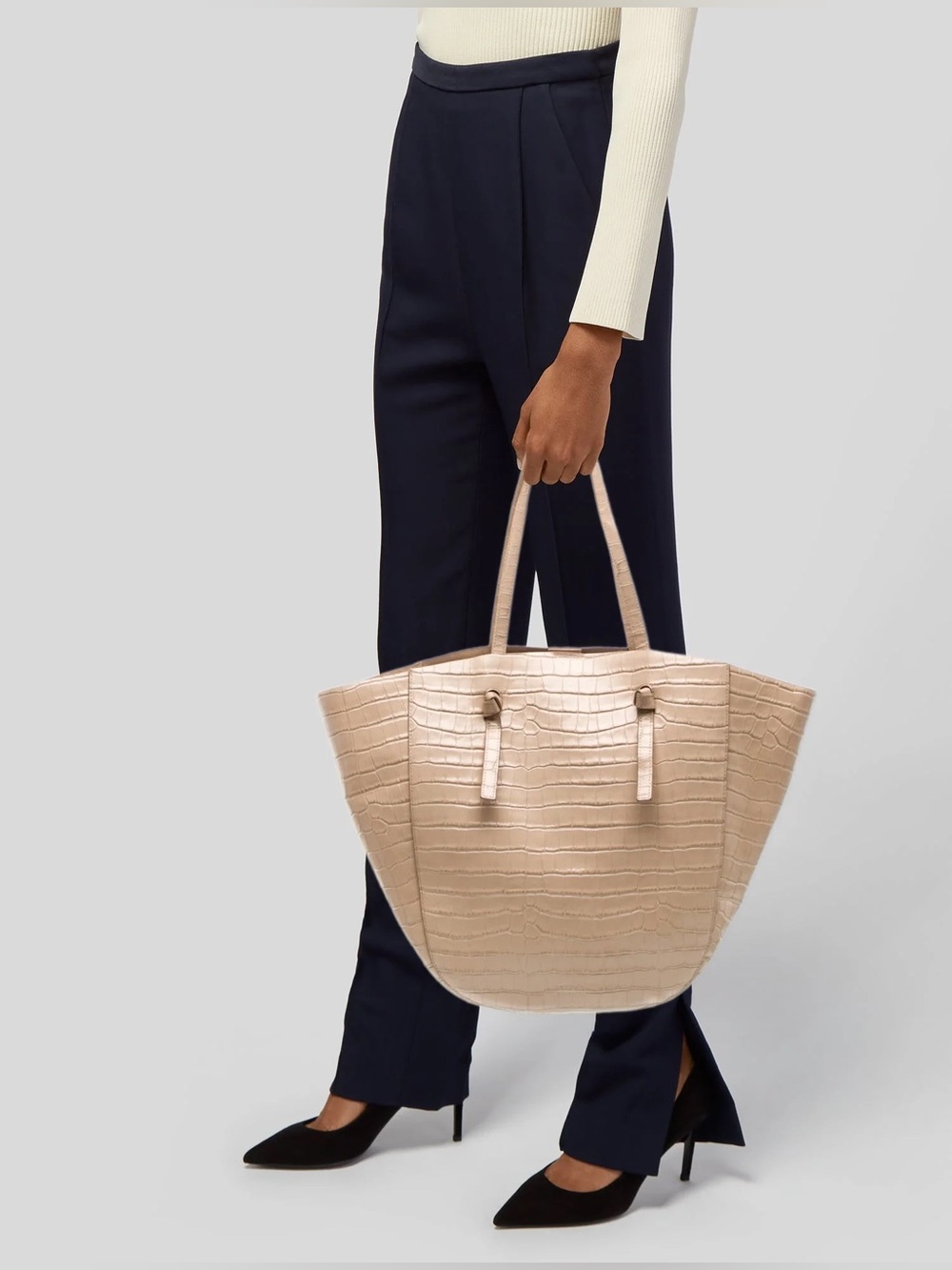 Loeffler Randall Katia Winged Tote in Taupe Croc-Embossed Leather
